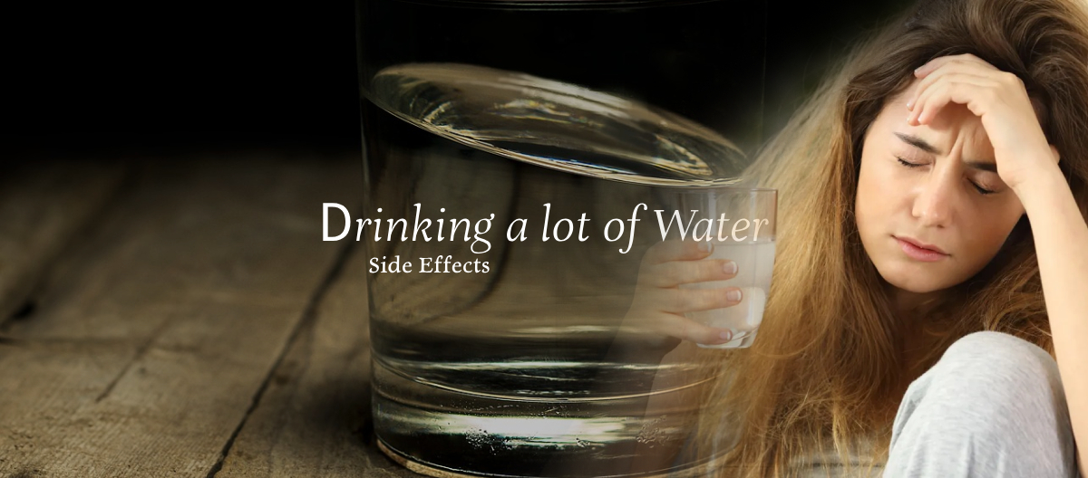 물 많이 마시면 부작용에 대한 상지적 이미지 "물을 마시는 여인이 머리를 아파하고 있다"