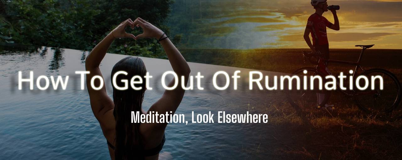 반추(Rumination)를 벗어나는 방법이 있나요?의 섬네일 이미지로 명상하는 여성과 석양을 등지고 있는 자전거 라이더가 오버렙되어 있다.